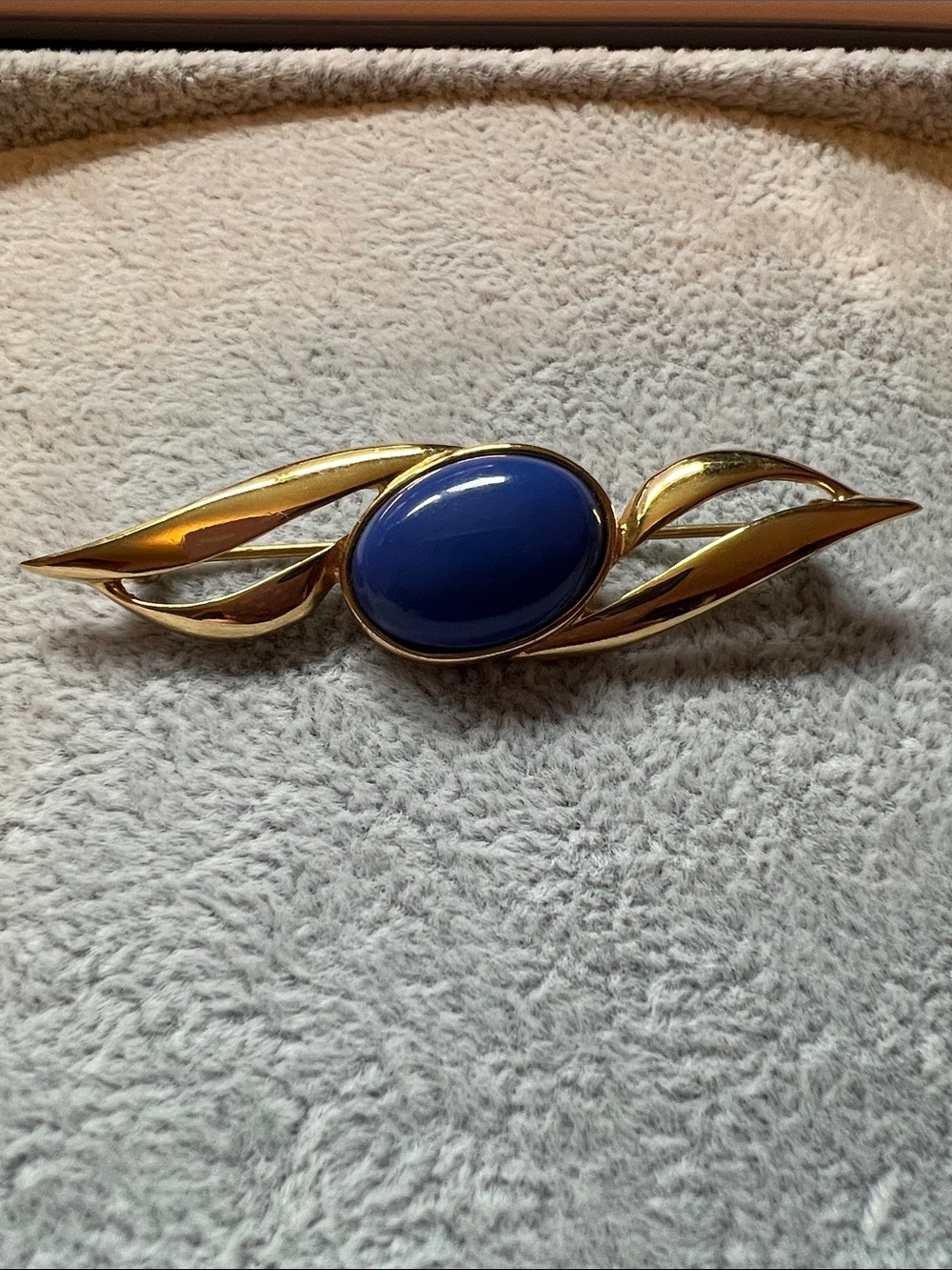 Monet Gold-Tone Brooch with Cobalt Blue Cabochon